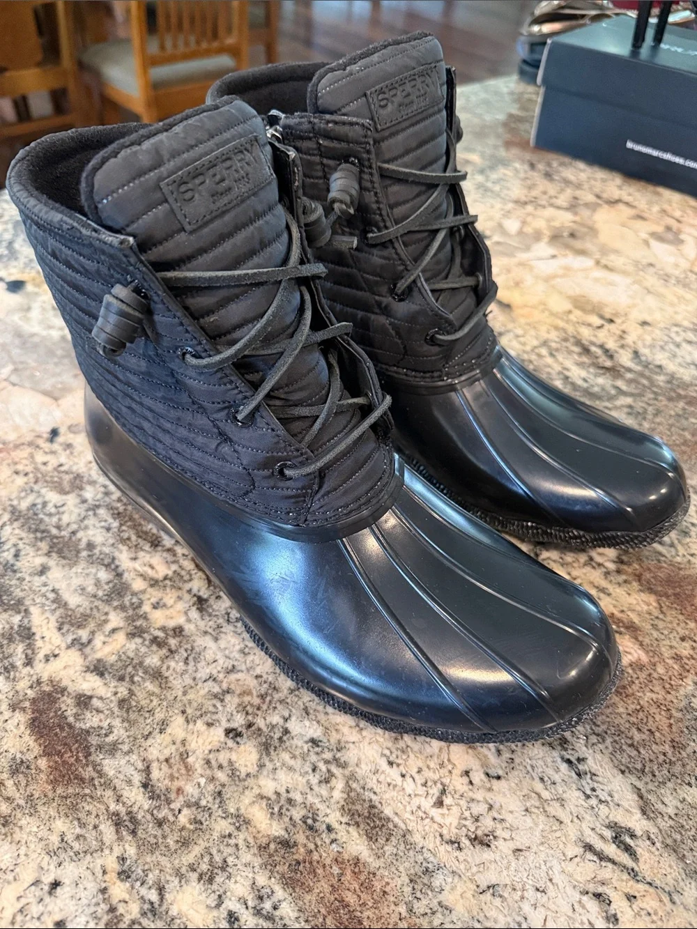 Sperry Black Quilted Lace-Up Rain Boots